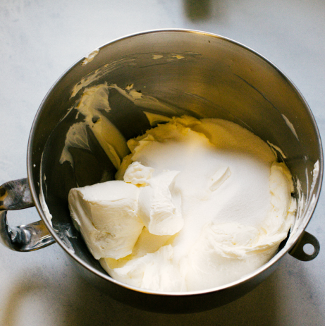 cream cheese in mixing bowl