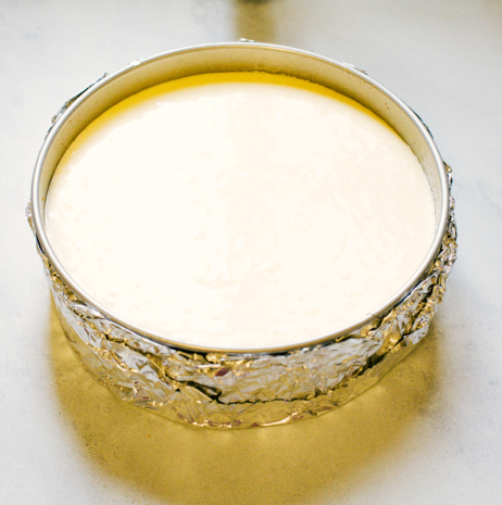 batter in pan with water bath